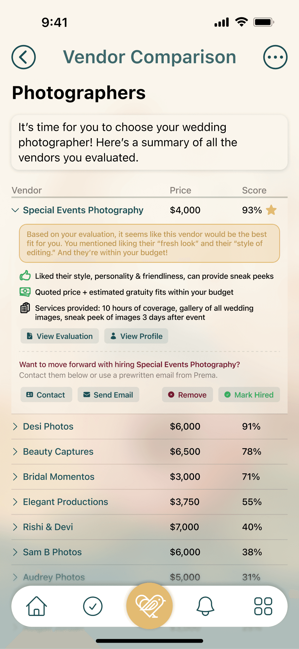 Prema Vendor Comparison